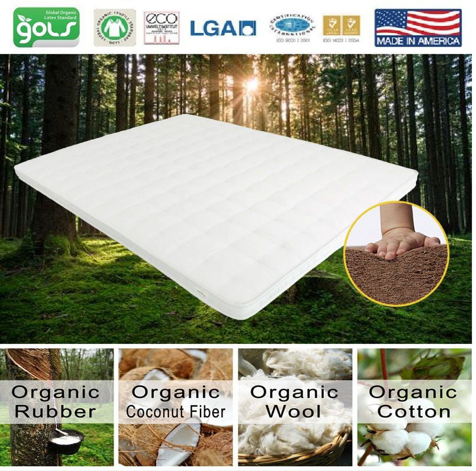 Palmpring Organic Mattress 3 Inch Mattress Topper Pillow Topper  – Organic Coconut Coir Cotton Wool 3 Inch Pad Pillowtop Firm Bed Comfort Sleep Body Support(QUEEN)