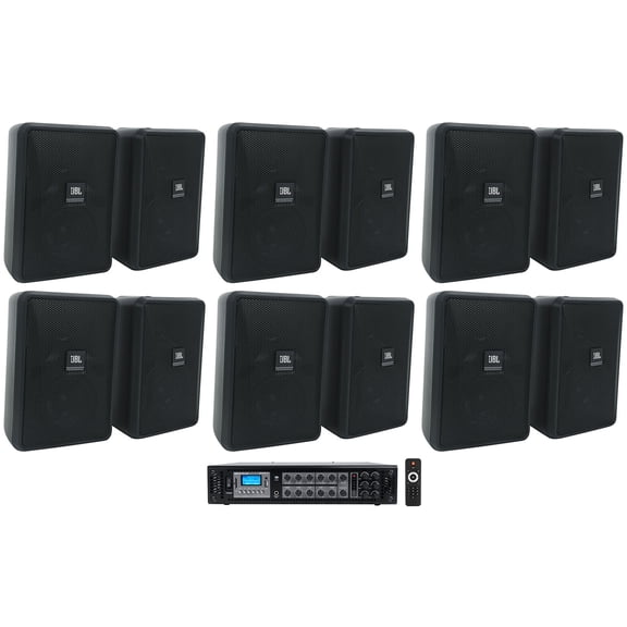 (12) JBL Control 23-1 Black 3" Indoor/Outdoor 70v Commercial Wall Speakers   Amp