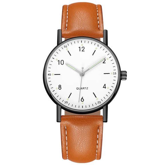 Resicozy Womens Wrist Watches Casual Fashion Solid Color Quartz Watch Ladies with PU Leather Brown with White Face