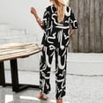 thumbnail image 4 of Camisa de Manga Conjunto de blusa con solapa y pantalón de pierna ancha para mujer, traje informal y cómodo para el hogar Ygjytge Negro T XL para Mujer, 4 of 7