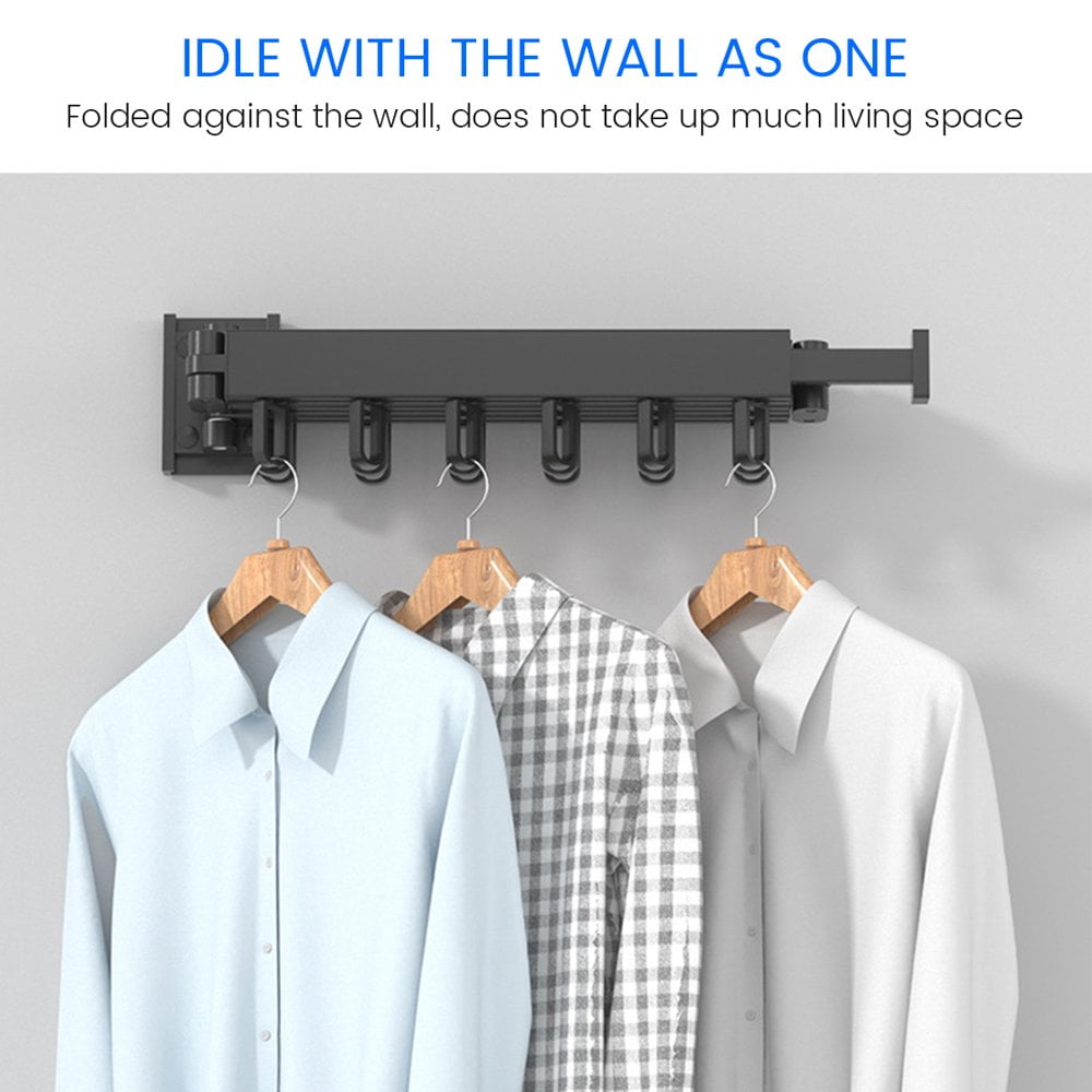 AMERTEER Folding Clothes Airer Wall Mounted Telescopic Folding Hanger Clothing Rack Telescopic Hanger Rod Wall Hangers For Clothes For Laundry Bedroom Indoor Outdoor 3 sections Walmart