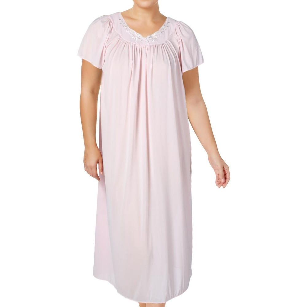 Miss Elaine Miss Elaine Womens Plus Sateeen Embroidered Nightgown