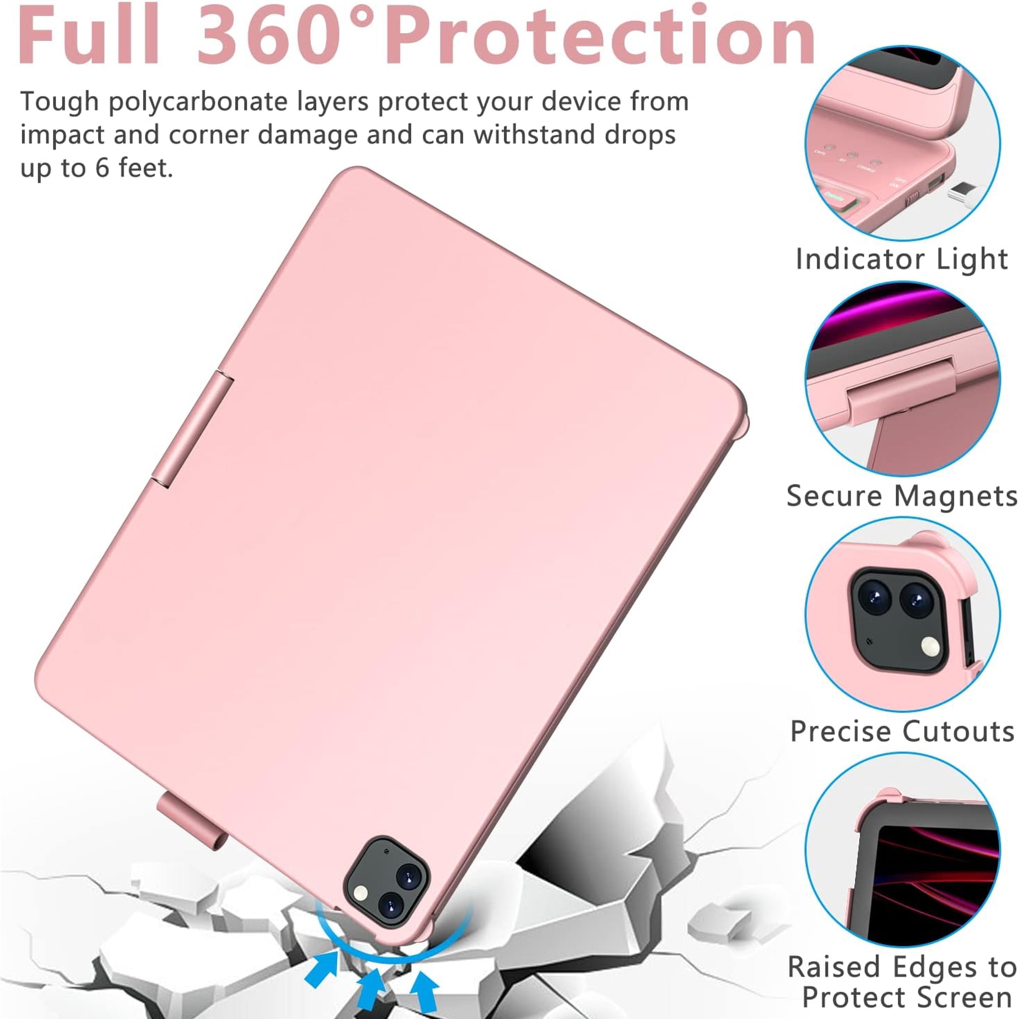 360° Rotatable Backlit Keyboard Folio with Touchpad for 11-inch iPad Air 4th/5th Gen (M2/M3) & iPad Pro 11-inch (2018–2022, 1st–4th Gen),RoseGold