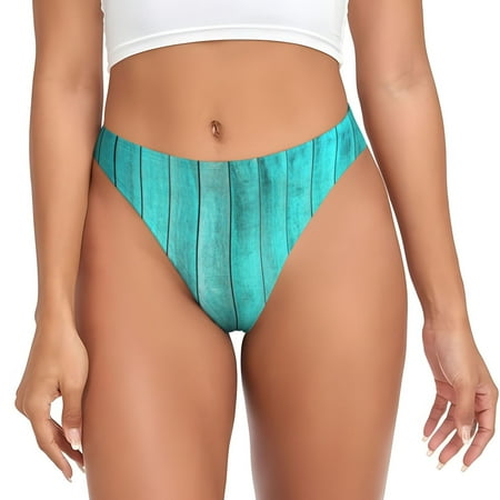Qokaie Turquoise Wooden2 Printed Women s Cotton Thong Underwear  Sexy Breathable Panties G-string-4X-Large
