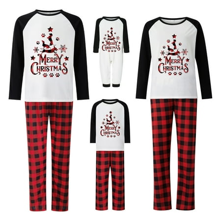 

wsevypo Matching Family Pajamas Sets Christmas PJ s Letter Print Top and Plaid Pants Jammies Sleepwear