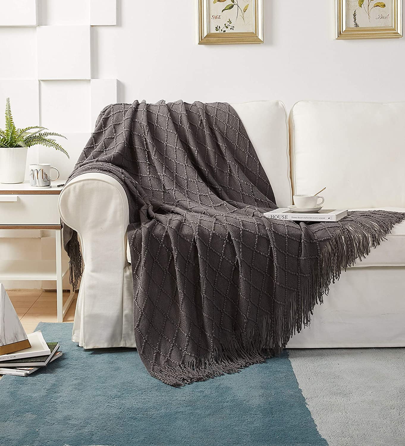 Knitted Throw Blanket, 50 x 60 Inch, Warm & Cozy Decorative Throw ...