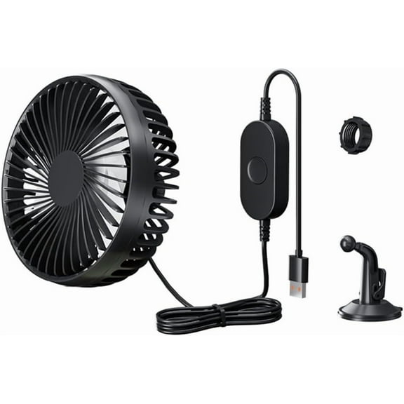 Car Fan With Suction Cup, 3 Speed USB Charging And 360 Degree Rotation, Small Window Fan For Vehicle Interior Cooling, Dash Fans For Trucks(Black Suction cup style)