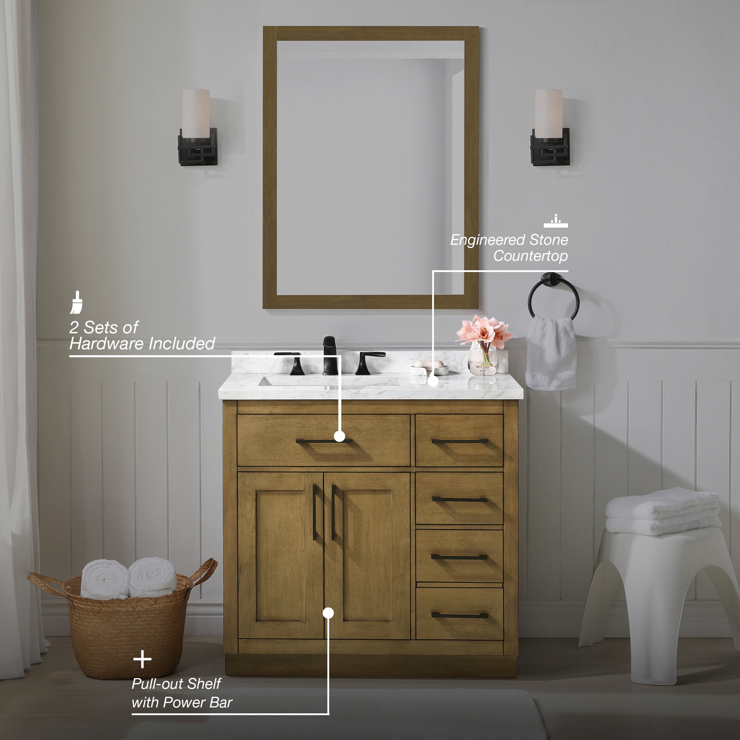 Ove Decors Athea 36 W x 22" D Freestanding Bathroom Vanity with Sink, Almond Latte
