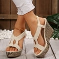 thumbnail image 6 of Viluyesy Womens Wedge Sandals, Ankle Strap Open Toe Wide Width Summer Casual Shoes Beige, 6 of 9