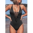 thumbnail image 2 of Cupshe Women's Black V Neck Vacation One Piece Swimsuit Lace up Monokini, m, 2 of 4