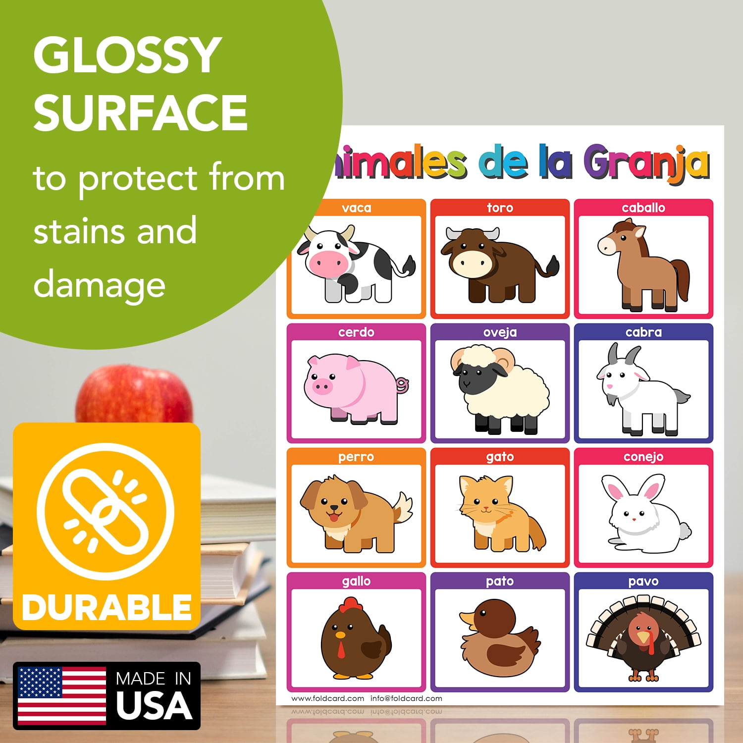 Animales de la Granja Spanish Educational Posters for Kids – Farm Animals Classroom and Homeschool Learning Visual Aid and Chart Decorations for Classrooms | Durable, Glossy Cardstock | 8.5" x 11"