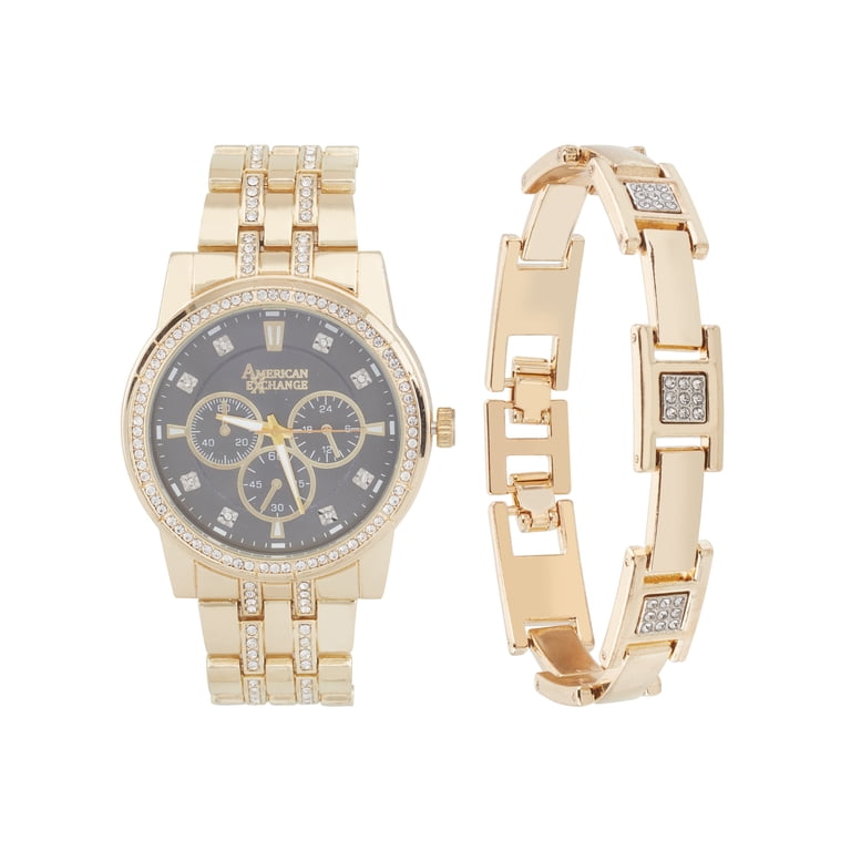 American Exchange Men's Gold Metal Bracelet Watch Set photo 1