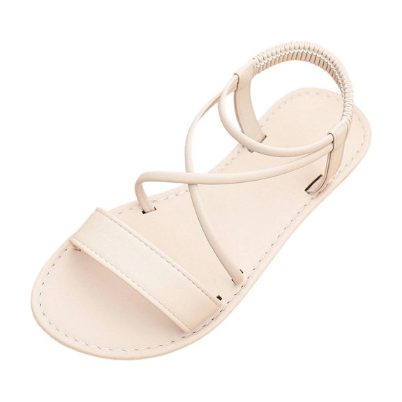Women Strappy Flat Sandals Open Toe Criss Cross Elastic Ankle Strap Comfort Soft Sole Summer Beach Walking Dress Sandals Daily Outdoor Casual Footwear, 37
