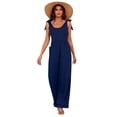 thumbnail image 2 of Jumpsuits for Women Sleeveless Wide Leg Loose Overalls with Pockets Bow Straps Summer Vacation Beach Long Rompers Navy S, 2 of 5
