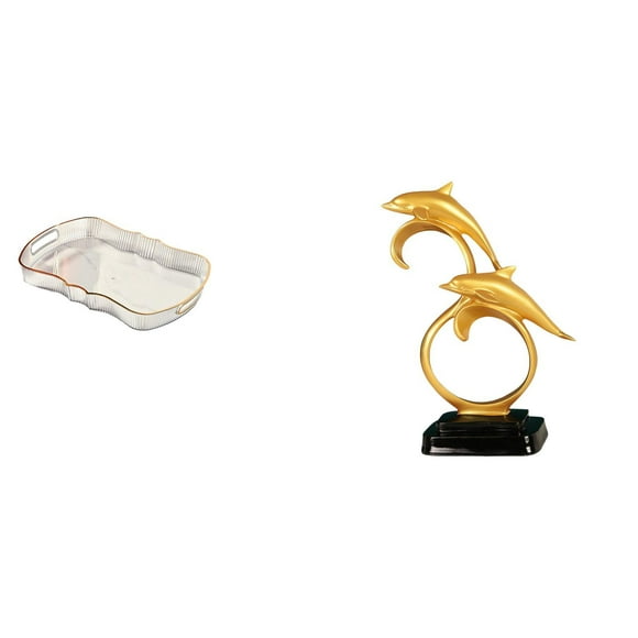 Bandeja de comida moderna con figura de delfín para almacenamiento decorativo para baño, cocina, oficina, escritorio, mesa y vitrina.
