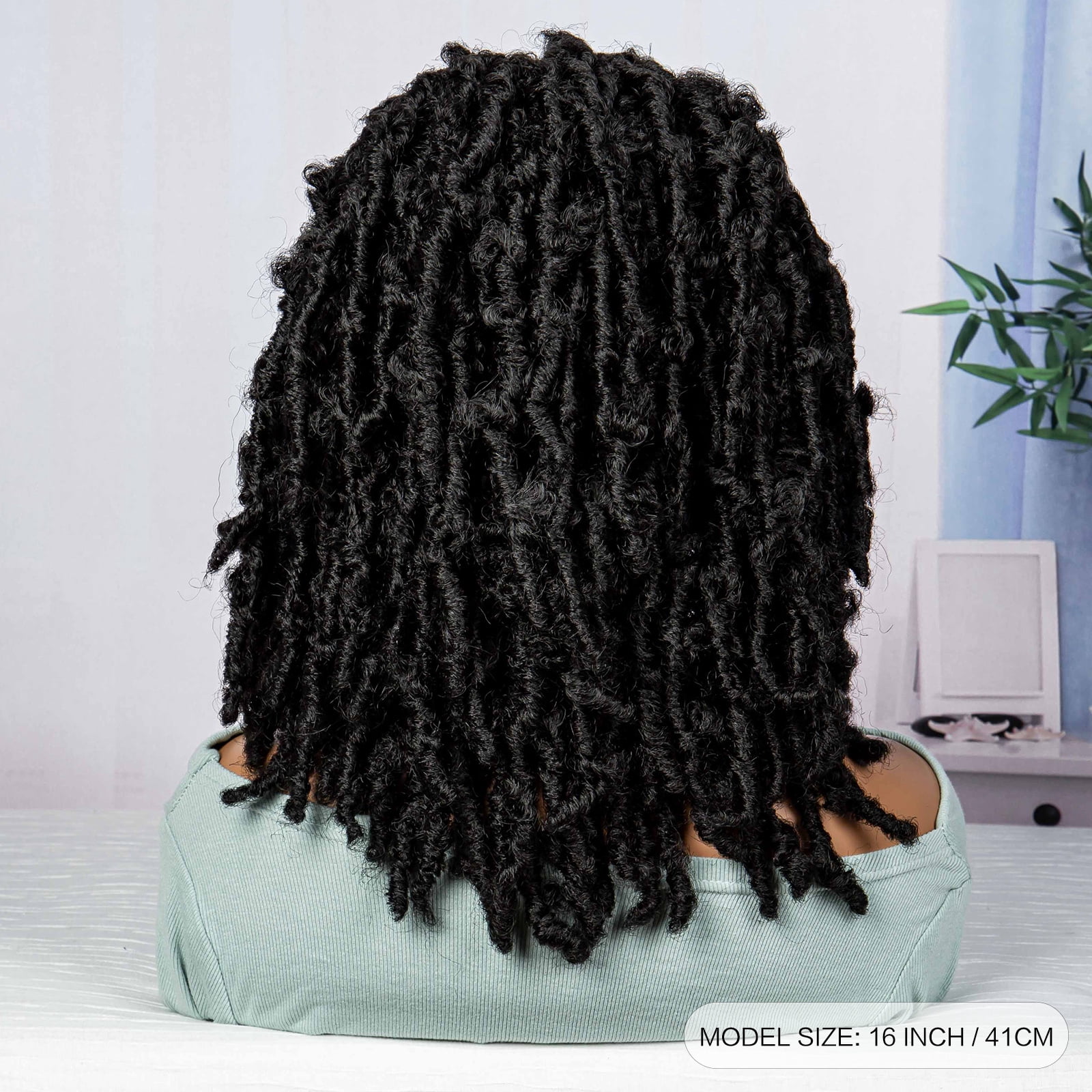 Synthetic Dreadlocks Knotless Braided Wigs Lace Frontal Wig for Black Women Short Bob 16 Inches Natural Black Locs Crochets Braiding Wigs