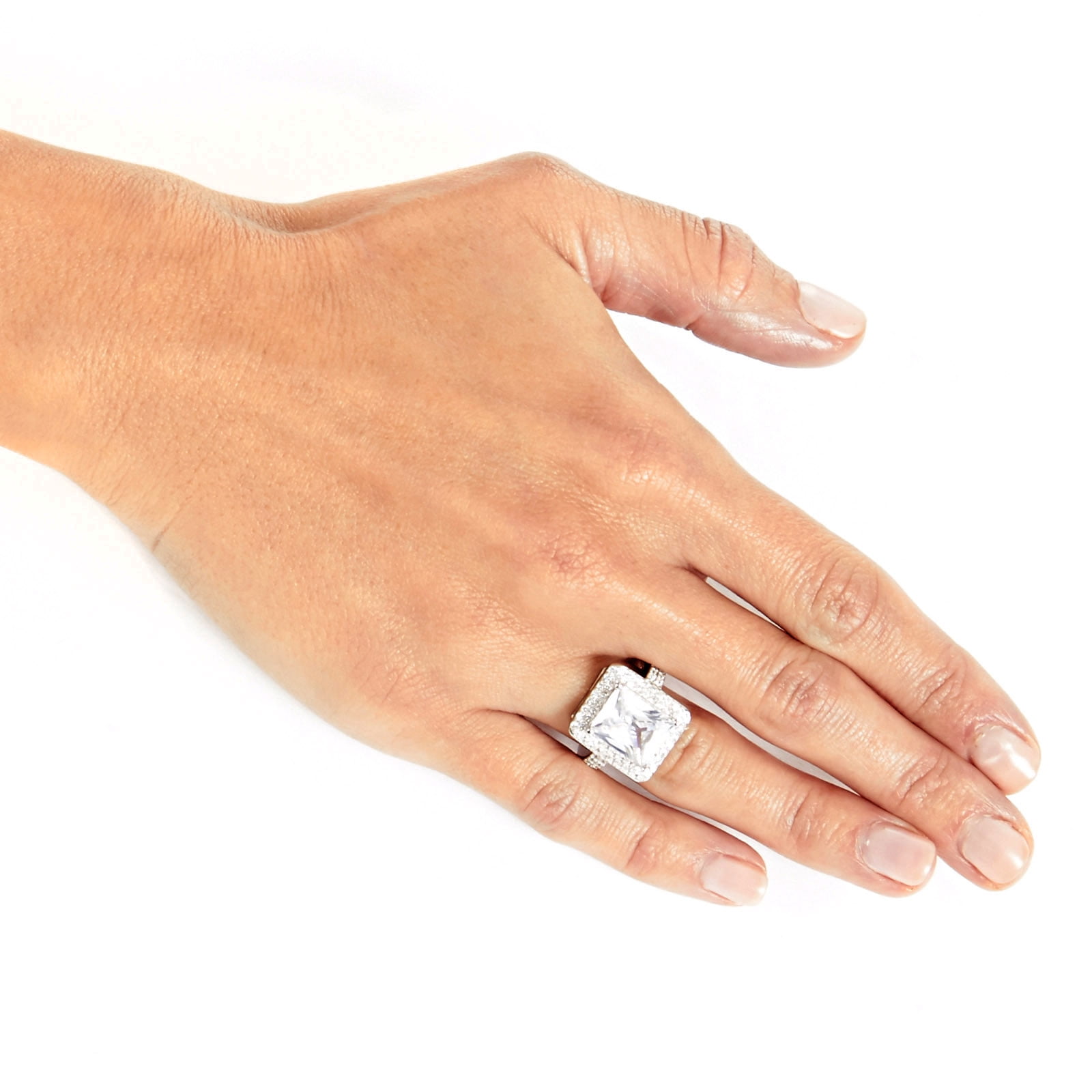 ELYA Jewelry Women's Radiant-Cut Clear Cubic Zirconia Sterling Silver Ring