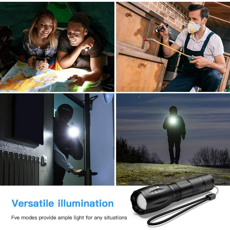 of Zoomable, Tactical Waterproof, Outdoor Flashlight Flashlights, Hunting Pack Modes, Ultra Small Flashlight (Black) Lumen 5 Handheld Bright and Fishing XML-T6 800 Camping, with for LED 3