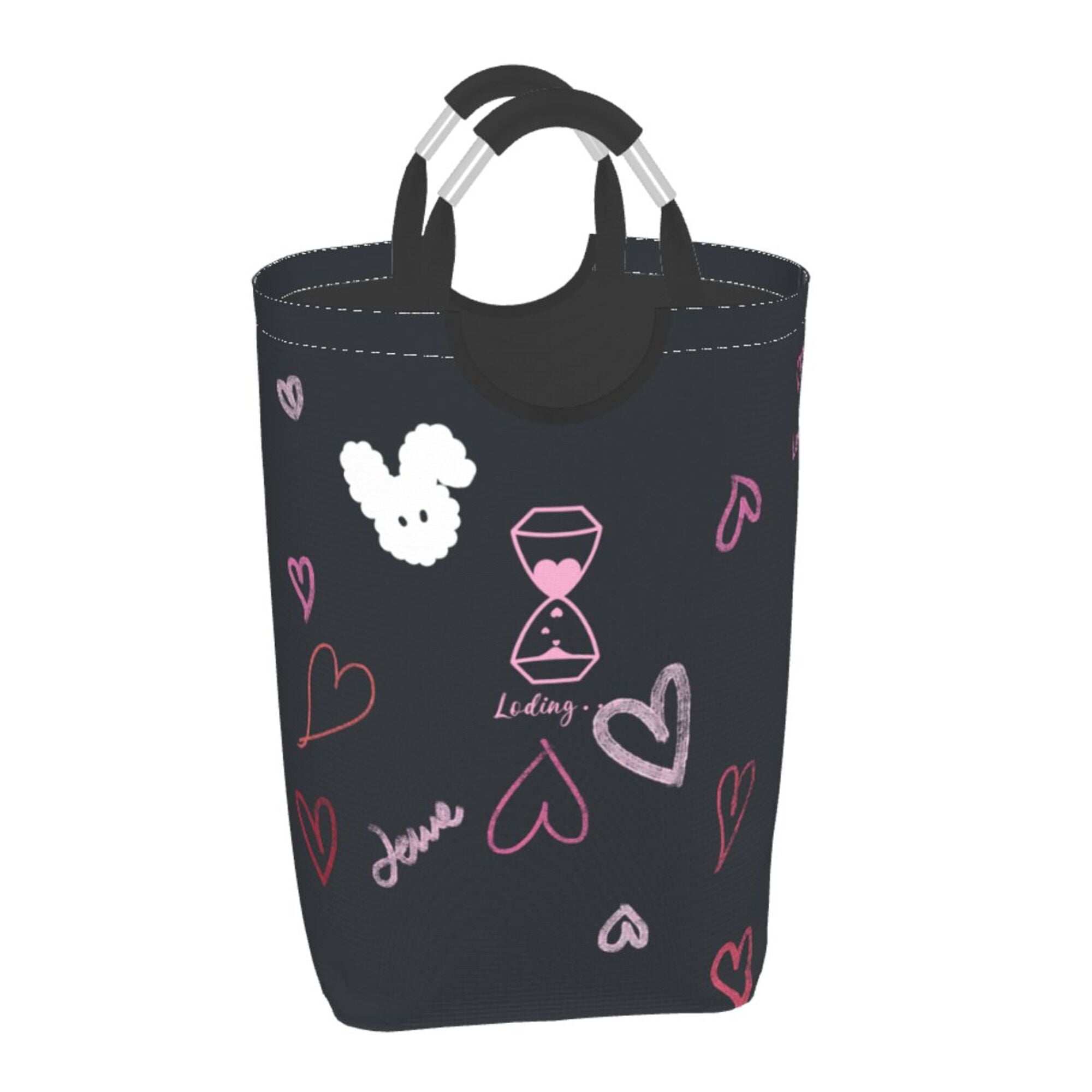Waterproof Collapsible Laundry Hamper, Black Love Hourglass Bunny