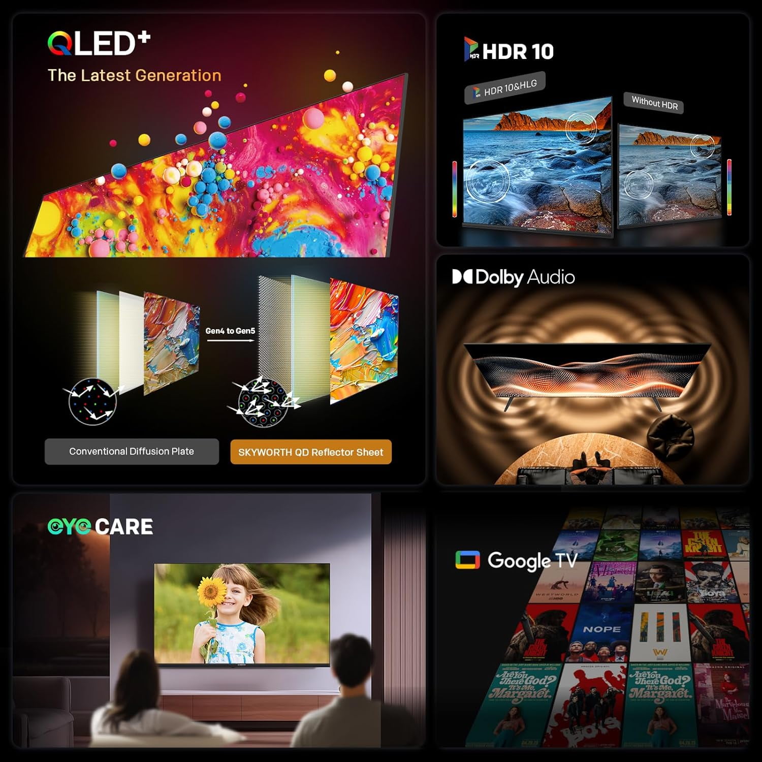 SKYWORTH 32 Inch QLED Smart TV, HD TV Compatible with Google TV