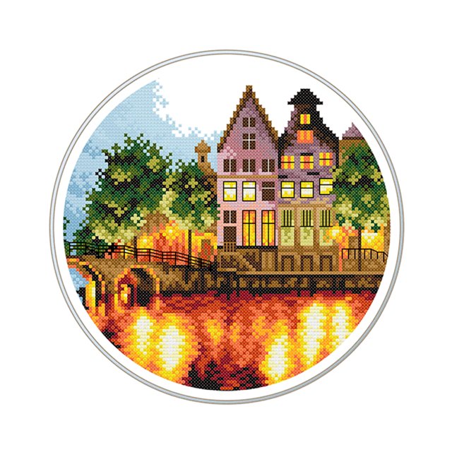 (C - 5259) Hilo algodón ecológico 11CT 3 hebras 35 * 35 cm luminosa Serie paisajes punto cruz Tela hecha a mano Kit bordado DIY (Instrucciones en inglés)