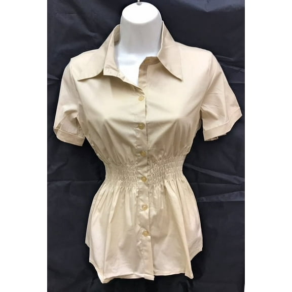 Womens Stretch Woven Button Down Short Sleeve Shirt