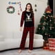 thumbnail image 4 of Conjunto de pijamas familiares navideños para estar en casa, cuello redondo, cuadros rojos y negros, estampado de ciervos y manga larga, 4 of 5