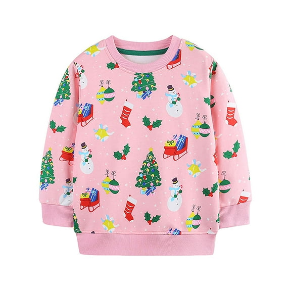 Hiijoy Toddler Girls Christmas Sweatshirt Cute Graphic Crewneck Pullover Sweatshirts, Pink