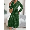 thumbnail image 6 of Women'S Polka Dot Wrap V Neck Belt Long Sleeve Pleated Maxi Dress Flowy Casual Long Dress Green M, 6 of 8