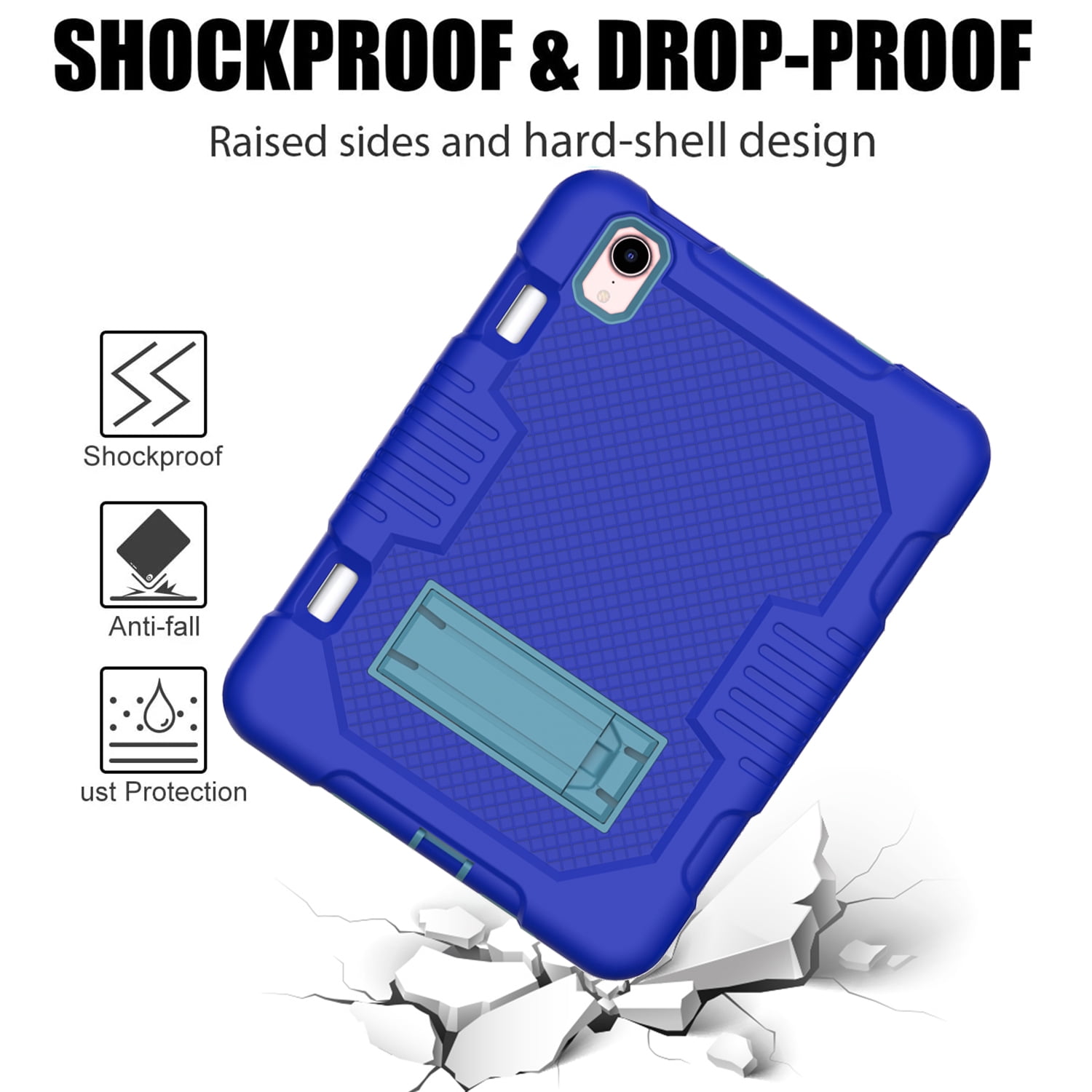 3-in-1 Case for Apple iPad Mini 2021 (8.3 Inch, 6th Generation) Tablet - Silicone/Plastic Composite Case, Shockproof Drop Proof Rugged Cover, Built-in Pencil Holder Kickstand Hard Shell (Blue)