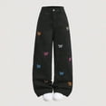 thumbnail image 5 of CAUYDY Jeans for Youth Girls Wide Leg Kids Baggy Denim Pants Elastic Waisted Cute Print Y2k Trousers with Pockets Sizes 15-16 Years, 5 of 9