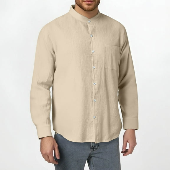 ZZHZGZ Late July Mens Fitted Tshirts Men's Spring and Autumn Fashion Linen Long Sleeved Stand up Collar Shirt Breathable Casual New Chinese Pocket Top Late July Mens Yellow Shirt M