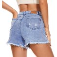 thumbnail image 5 of Pantalones cortos de mezclilla para mujer Dobladillo elástico Deshilachado Casual Bolsillos calientes Cintura media 1811-blue4, 5 of 5
