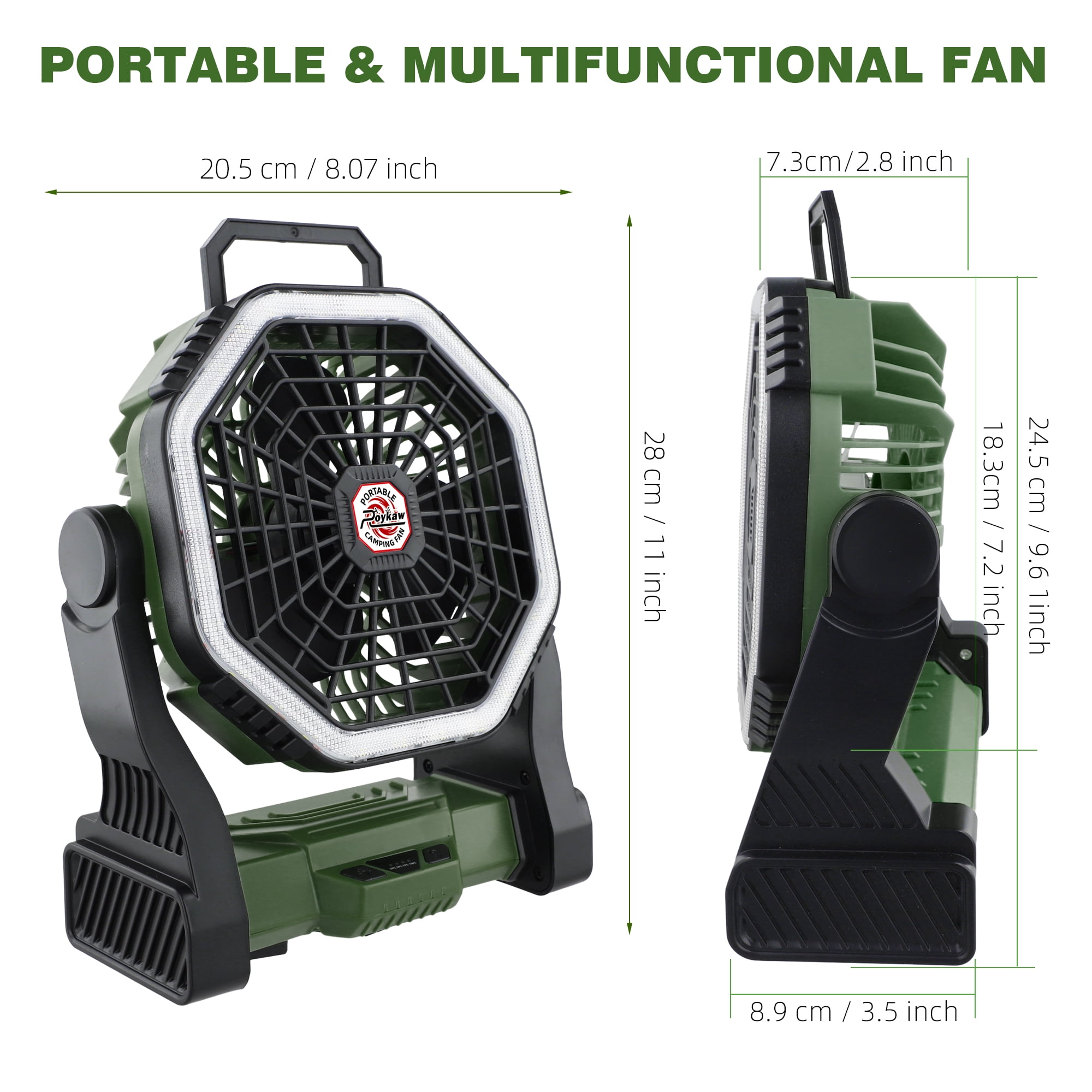 Roykaw 10400mAH Rechargeable Camping Fan with Ultra-bright LED Light, 4-Speed Wind & 3-Level Light