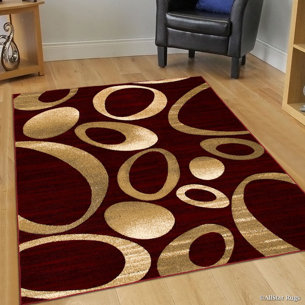 Allstar Burgundy Carved Circles Modern Geometric Area Rug (5' 2