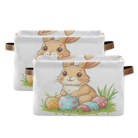 Ryvnso Bunny Easter Rabbit Storage Basket Large Bin Foldable Boxes Toys Organizer 14.2x10.2x8.3in 2 PCs