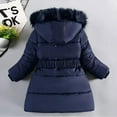 thumbnail image 5 of Povozer Girls' Long Winter Coats Warm Parka Lined Puffer Jacket Thicken Fleece Hooded Coat with Collar for Girls(Navy,6-7 Years), 5 of 5
