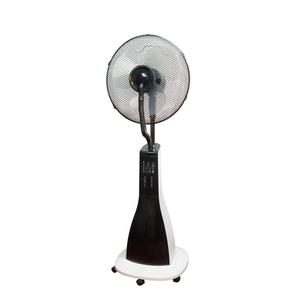 XBrand Ventilador de pedestal oscilante con niebla, ventilador de nebulización para el hogar, oficina, patios con temporizador y control remoto, 47 pulgadas de altura, blanco y negro