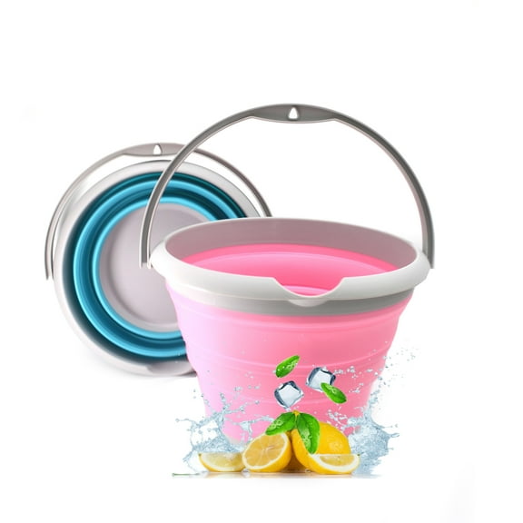 SAMMART Set of 2 Collapsible 10L (2.64Gallon) Fishing Bucket - Foldable Round Tub - Portable Plastic Water Pail - Space Saving Outdoor Waterpot - Trunk Organizer