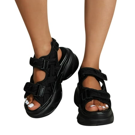 

GHSOHS Womens Sandals Vintage Shoes for Women Flip Flops Slippers Slip On Sandals Black Platform Sandals For Woman Spring Strappy Black Sandals For Women Loafers & Slip-Ons 39