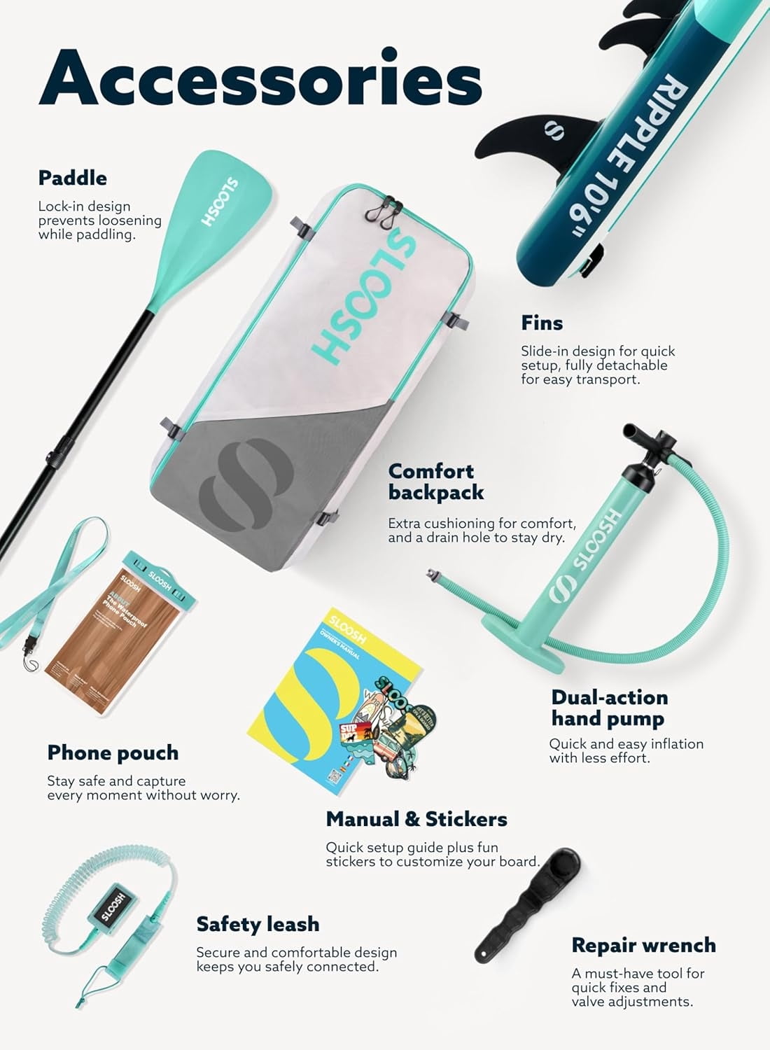 SLOOSH Inflatable Ultra-Light Stand Up Paddle Board for All Skill Levels with Premium SUP Paddleboard Accessories,Non-Slip Comfort Deck for Youth & Adults