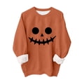 thumbnail image 2 of YVNAURA Women‘s Oversized Halloween Letter Print Sweatshirt Funny Graphic Crewneck Long Sleeve Pullover Round Neck Casual Spooky Season Fall Tops 1 Pack, Orange,L, 2 of 6