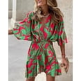 thumbnail image 1 of Autumn Summer Ruffled Dress Women Fashion Print Bat Sleeve V-neck Ruffled Mini Dress WomenXL Gao Jinjia LED, 1 of 2