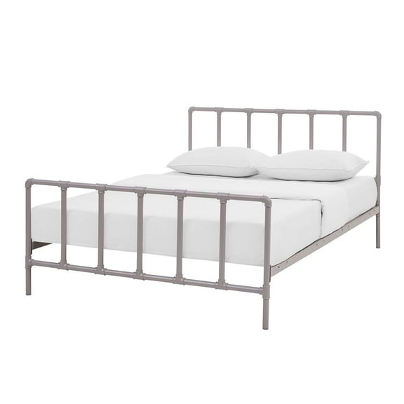 Platform Bed Frame, Queen Size, Grey Gray, Stainless Metal, Industrial Bedroom, Modern Contemporary HB35047
