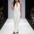 thumbnail image 7 of Kilaqueen Halter Jumpsuits for Women Deep V Neck Sleeveless Elegant Dressy Jumpsuits Casual Cinched Waisted Wide Leg Jumpsuit Boho One Piece Romper with Pockets, 7 of 7