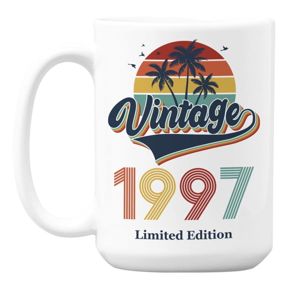 Vintage 1997 feat. Retro Sunset & Palm Trees Coffee & Tea Mug (15oz)
