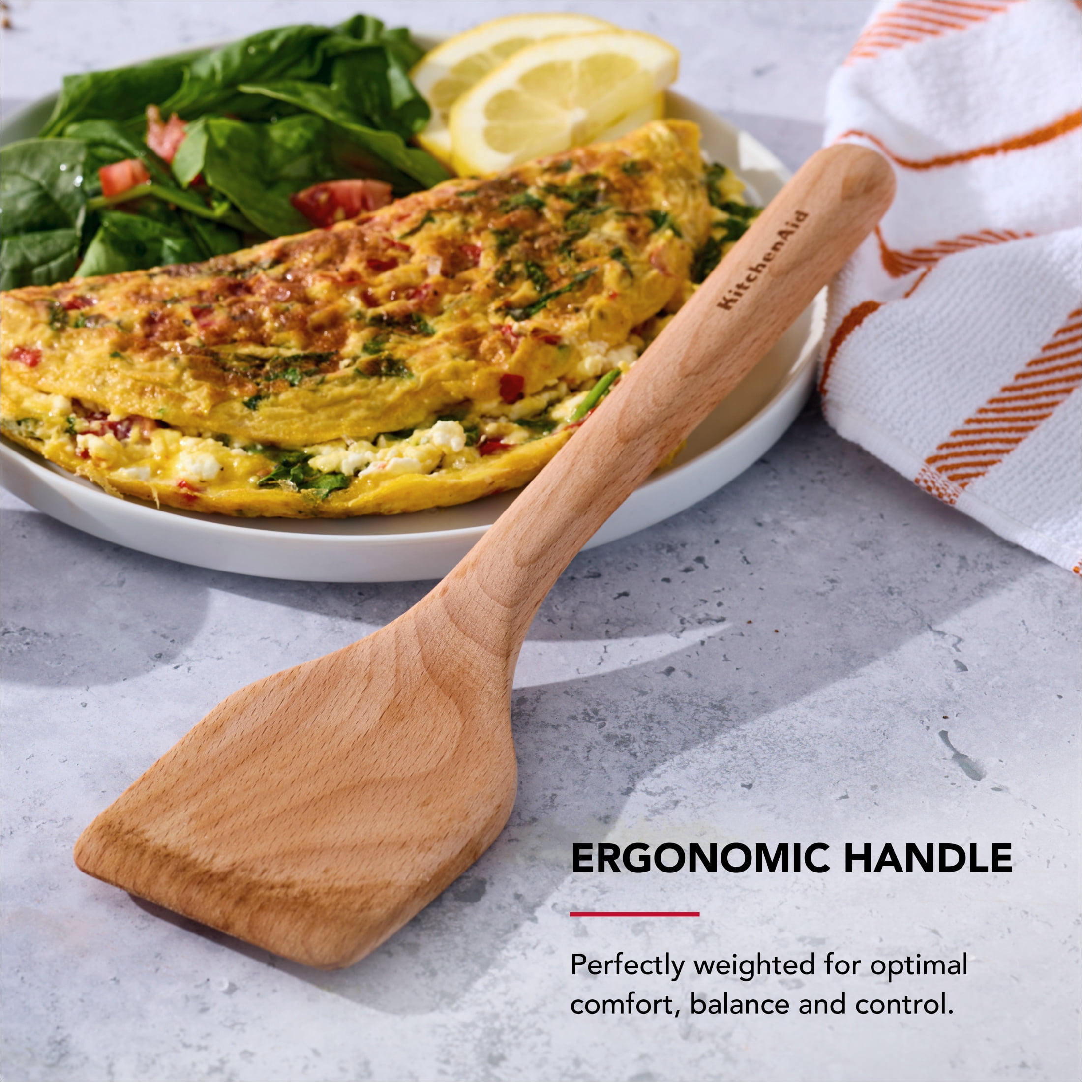 KitchenAid 2-Piece Wooden Kitchen Cooking Utensils Set, Beech Wood