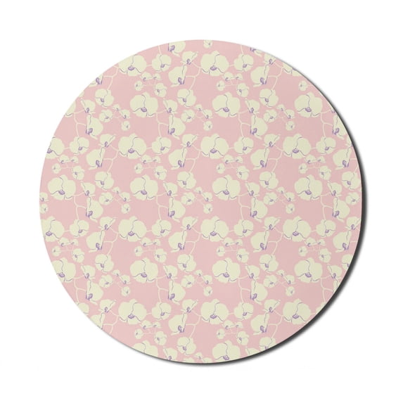 Flower Mouse Pad for Computers, Blossoming Nature Theme on Pastel Backdrop Hand Drawn Arrangement, Round Non-Slip Thick Rubber Modern Gaming Mousepad, 8" Round, Pale Pink Lavender, by Ambesonne