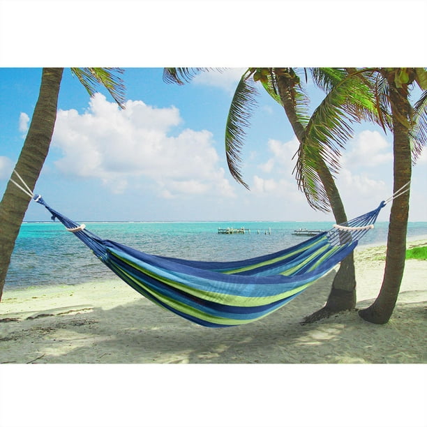Outdoor Hanging Hammock with Tree Straps Canvas Beach Swing Bed