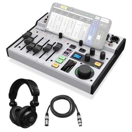 Behringer FLOW 8 8-Input Digital USB Audio Mixer, Bundle with Turnstile Audio TAPH100 Headphones and Cable